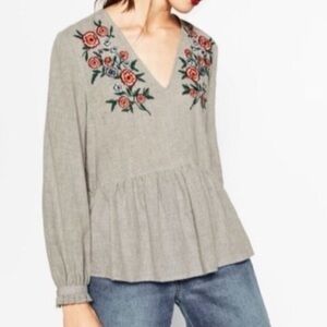 Zara Boho Cottagecore Floral Embroidered Top Size Small